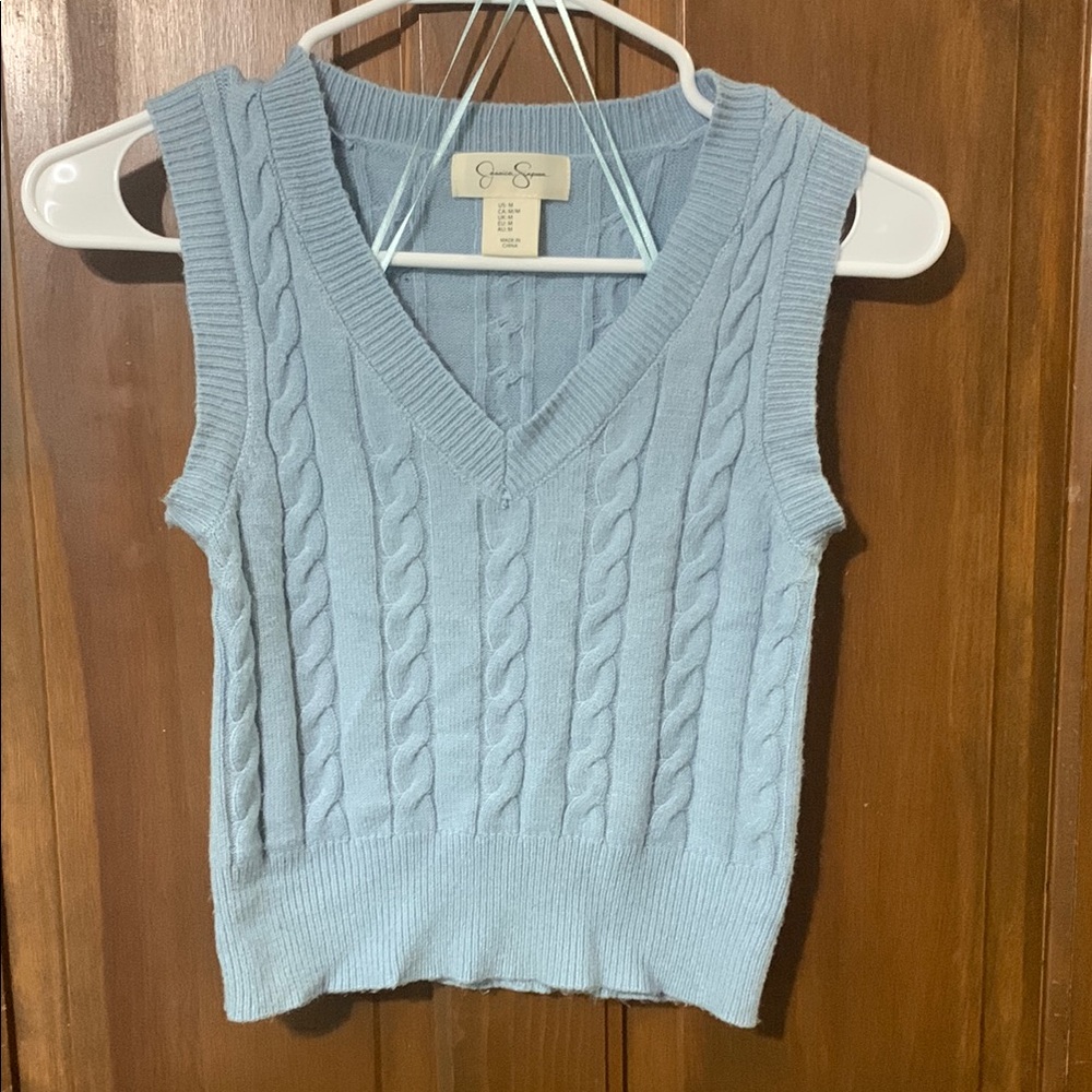 Jessica Simpson Blue V-Neck Cable Knit Sweater